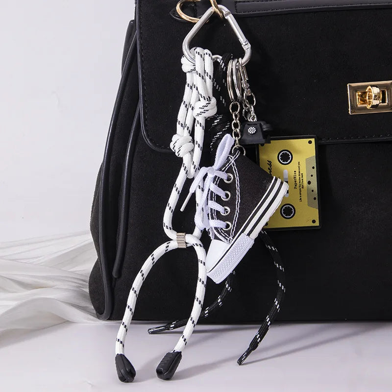Mini Canvas Shoe Keychain – Colorful Woven Rope Bag Charm