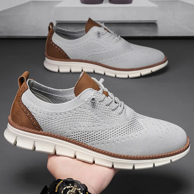 Men's Breathable Oxford Dress Sneakers – Non-Slip Business Casual Shoes