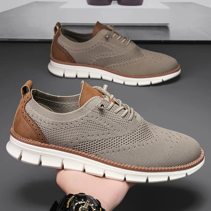 Men's Breathable Oxford Dress Sneakers – Non-Slip Business Casual Shoes
