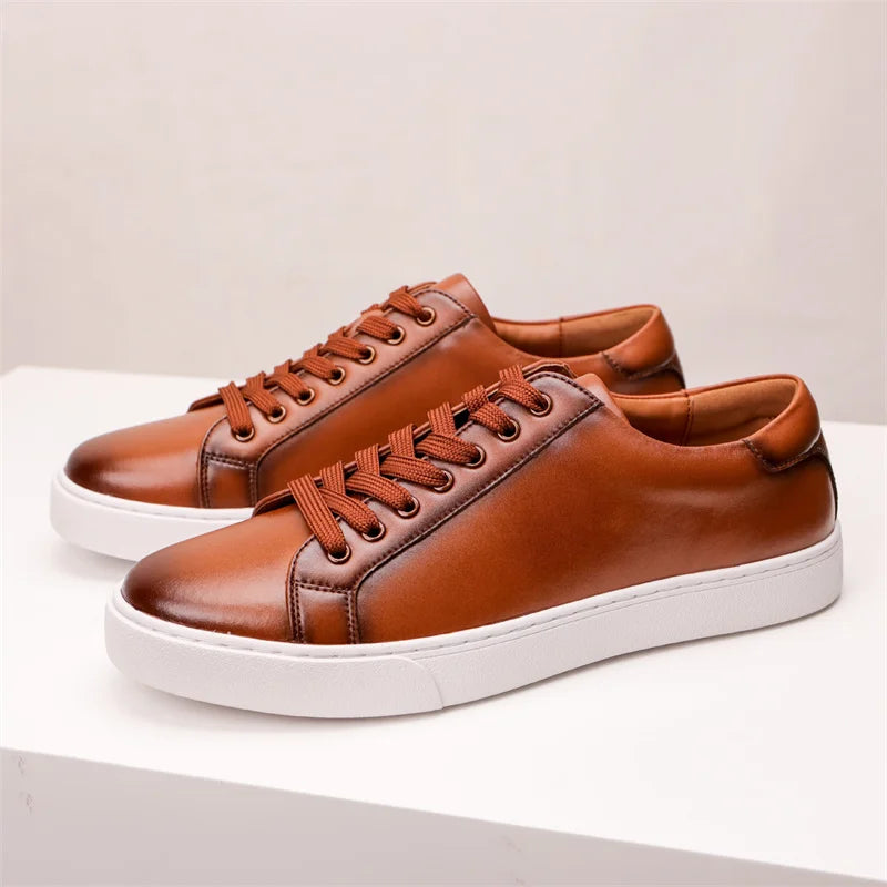 Men's Handmade Leather Sneakers – Non-Slip Breathable Casual Shoes